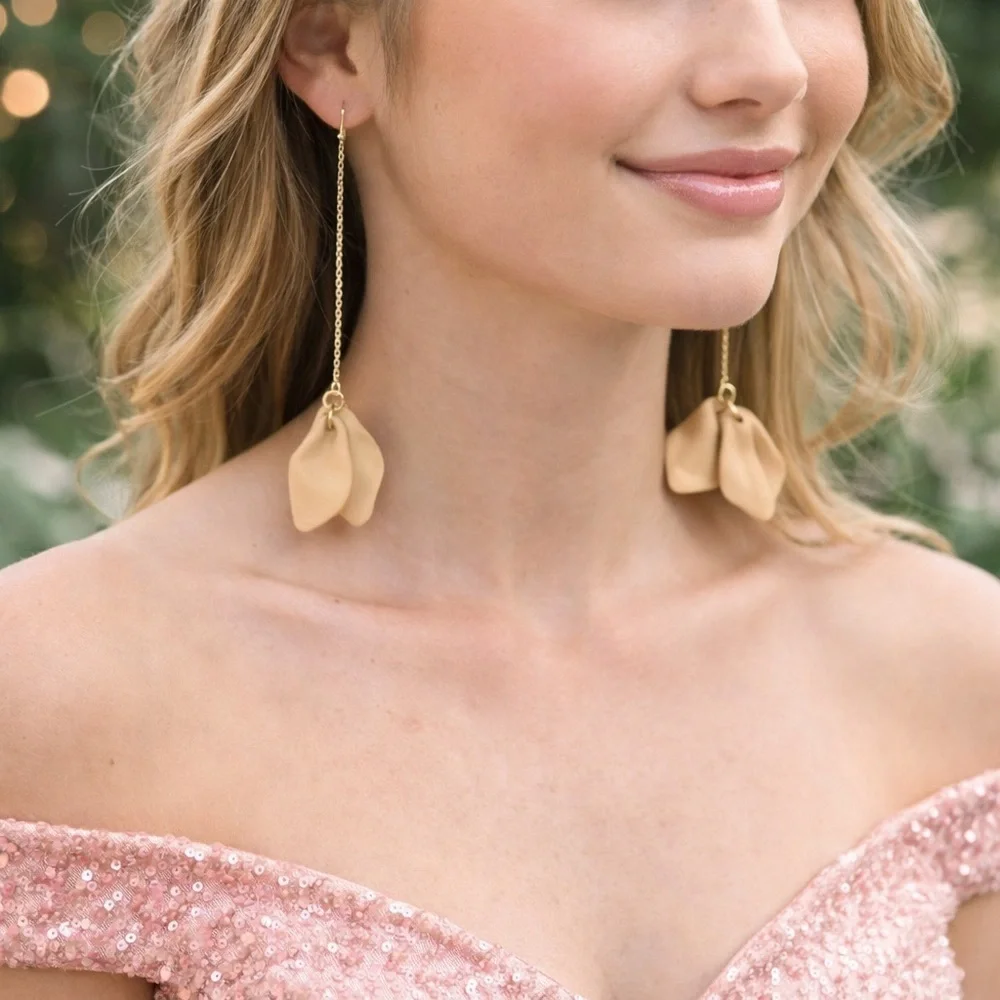 nOir Jewelry Peach Petal Chain Drop Earrings New with tags
